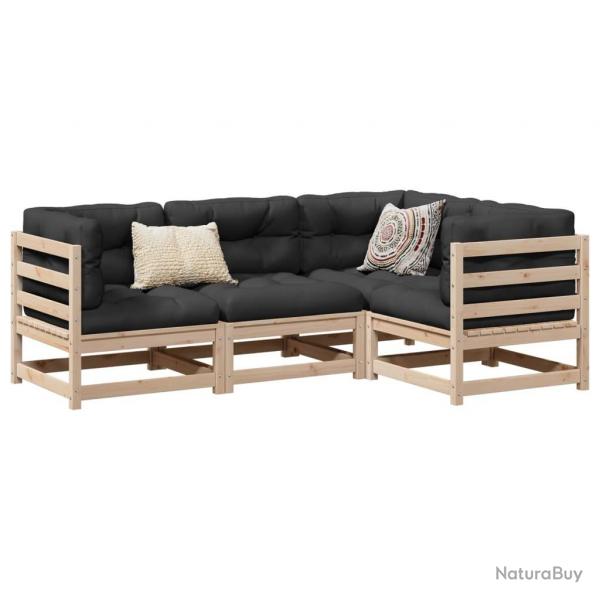 Salon de jardin 4 pcs avec coussins bois de pin massif alsavelo