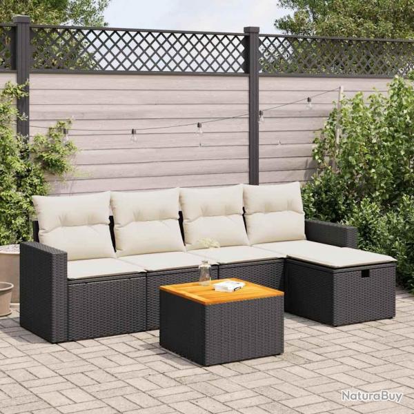 Salon de jardin 6 pcs avec coussins noir rsine tresse alsavelo