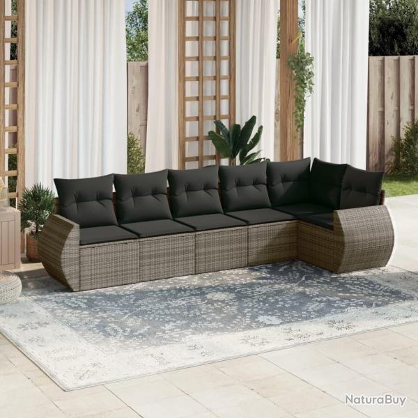 Salon de jardin 6 pcs avec coussins gris rsine tresse alsavelo