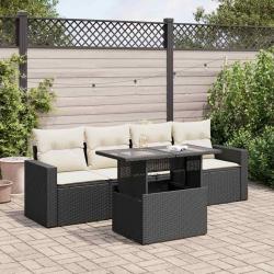 Salon de jardin 5 pcs avec coussins noir résine tressée alsavelo