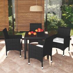 Ensemble à dîner de jardin avec coussins 5 pcs poly rotin noir alsavelo