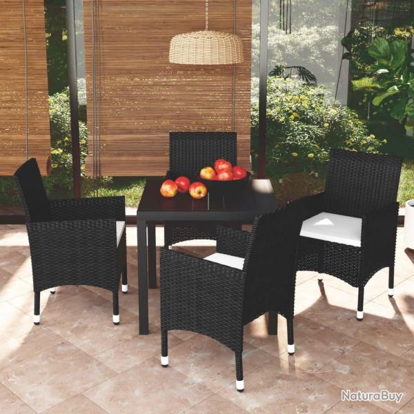 Ensemble  dner de jardin avec coussins 5 pcs poly rotin noir alsavelo