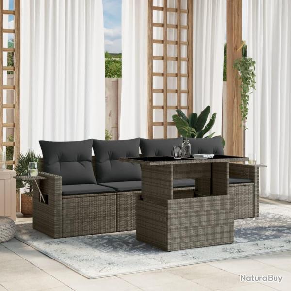 Salon de jardin 5 pcs avec coussins gris rsine tresse alsavelo