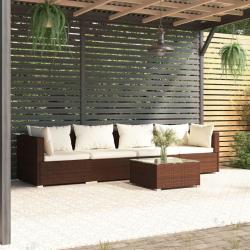 Salon de jardin 5 pcs avec coussins résine tressée marron alsavelo