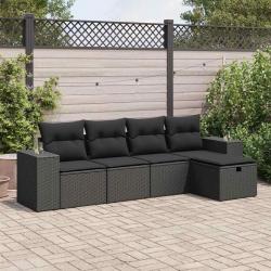 Salon de jardin 5 pcs avec coussins noir résine tressée alsavelo