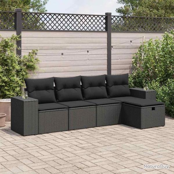 Salon de jardin 5 pcs avec coussins noir rsine tresse alsavelo