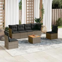 Salon de jardin avec coussins 7 pcs gris résine tressée alsavelo