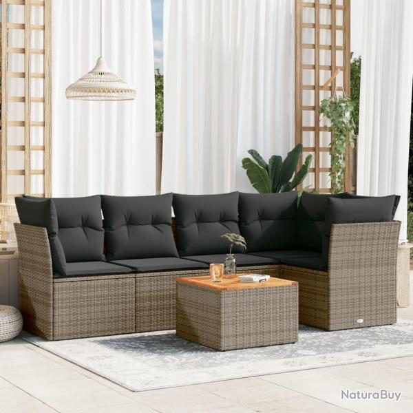 Salon de jardin 6 pcs avec coussins gris rsine tresse alsavelo