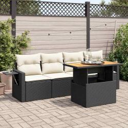 Salon de jardin 5 pcs avec coussins noir résine tressée alsavelo