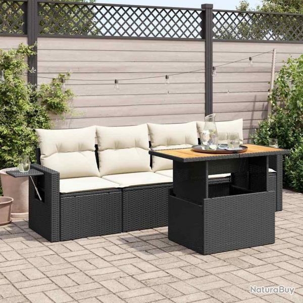 Salon de jardin 5 pcs avec coussins noir rsine tresse alsavelo