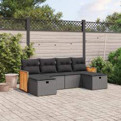 Salon de jardin 6 pcs avec coussins noir résine tressée alsavelo