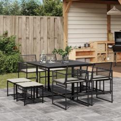 Ensemble à manger de jardin 9pcs coussins noir résine tressée alsavelo