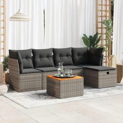 Salon de jardin 6 pcs avec coussins gris résine tressée alsavelo