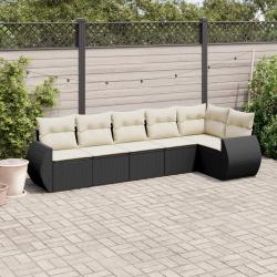Salon de jardin 6 pcs avec coussins noir résine tressée alsavelo