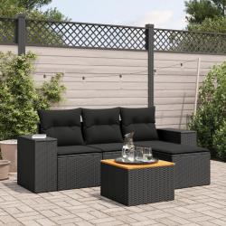 Salon de jardin 5 pcs avec coussins noir résine tressée alsavelo