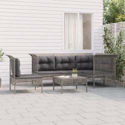 Salon de jardin 6 pcs avec coussins Gris Résine tressée alsavelo