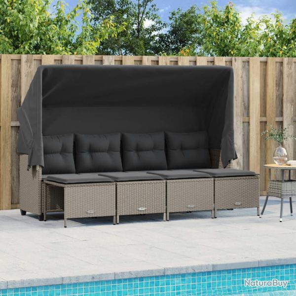 Salon de jardin 5 pcs avec coussins gris clair rsine tresse alsavelo