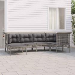 Salon de jardin 6 pcs avec coussins Gris Résine tressée alsavelo