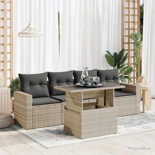 Salon de jardin 5 pcs avec coussins gris clair rsine tresse alsavelo