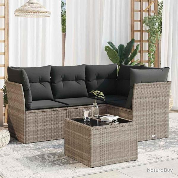 Salon de jardin 5 pcs avec coussins gris clair rsine tresse alsavelo