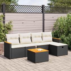 Salon de jardin 6 pcs avec coussins noir résine tressée alsavelo