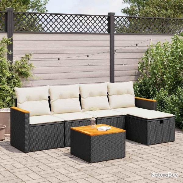 Salon de jardin 6 pcs avec coussins noir rsine tresse alsavelo