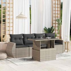 Salon de jardin 5 pcs avec coussins gris clair résine tressée alsavelo