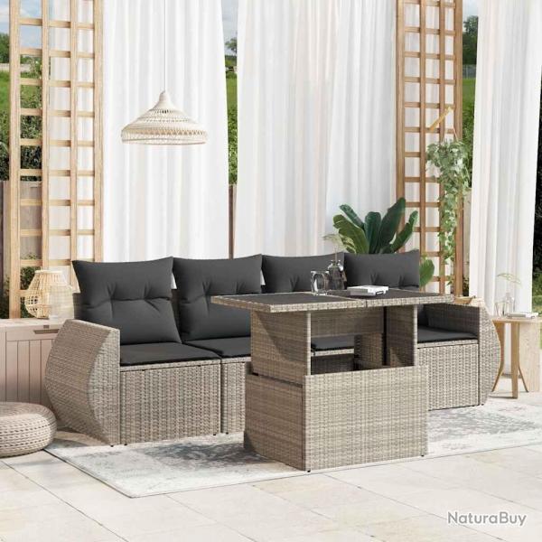 Salon de jardin 5 pcs avec coussins gris clair rsine tresse alsavelo