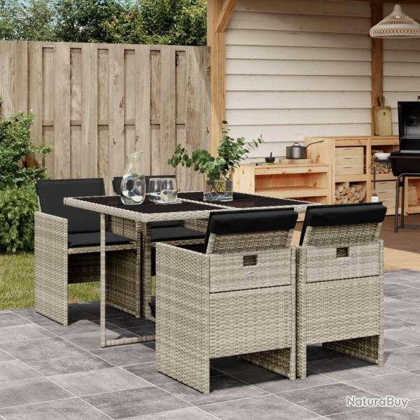 Ensemble  manger de jardin et coussins 5 pcs gris clair rotin alsavelo