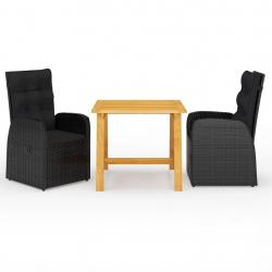 Ensemble à manger de jardin 3 pcs Noir alsavelo