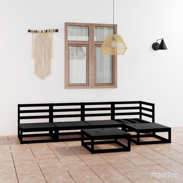 Salon de jardin 6 pcs noir bois de pin massif alsavelo