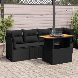 Salon de jardin 5 pcs avec coussins noir résine tressée alsavelo