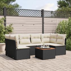 Salon de jardin 7 pcs avec coussins noir résine tressée alsavelo