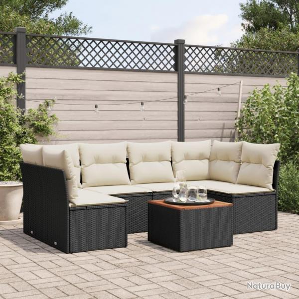 Salon de jardin 7 pcs avec coussins noir rsine tresse alsavelo