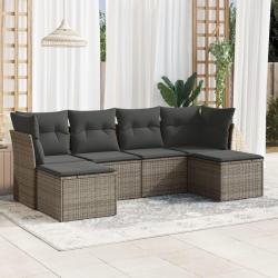 Salon de jardin 6 pcs avec coussins gris résine tressée alsavelo