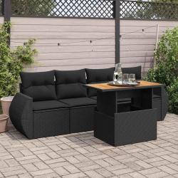 Salon de jardin 5 pcs avec coussins noir résine tressée alsavelo