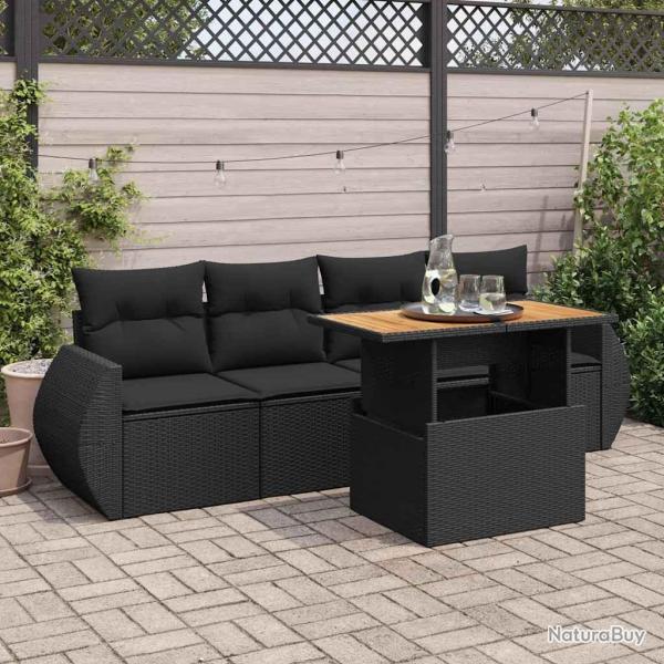 Salon de jardin 5 pcs avec coussins noir rsine tresse alsavelo