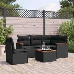Salon de jardin 6 pcs avec coussins noir résine tressée alsavelo