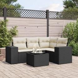 Salon de jardin 5 pcs avec coussins noir résine tressée alsavelo