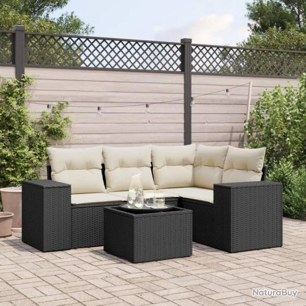 Salon de jardin 5 pcs avec coussins noir rsine tresse alsavelo