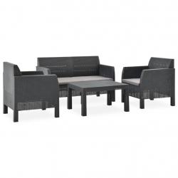 Salon de jardin 4 pcs avec coussins PP Rotin Anthracite alsavelo