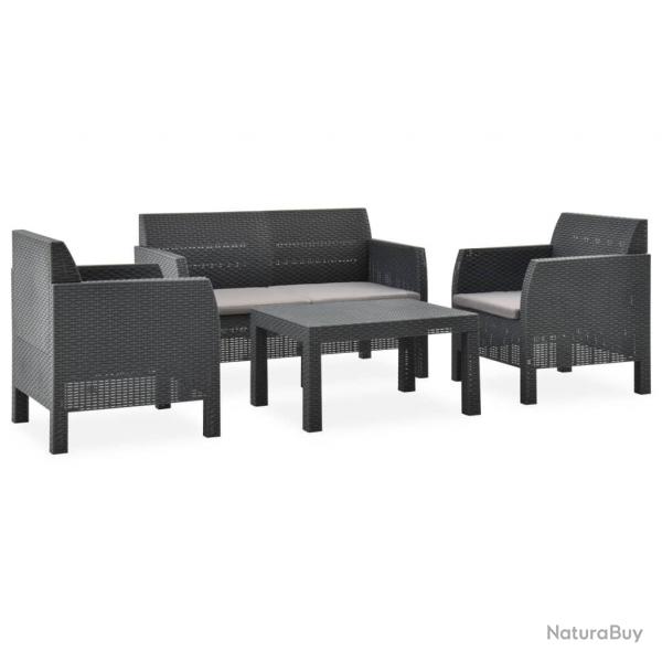 Salon de jardin 4 pcs avec coussins PP Rotin Anthracite alsavelo