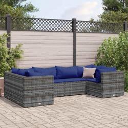 Salon de jardin 6 pcs avec coussins Gris Résine tressée alsavelo