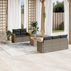 Salon de jardin 6 pcs avec coussins gris résine tressée alsavelo