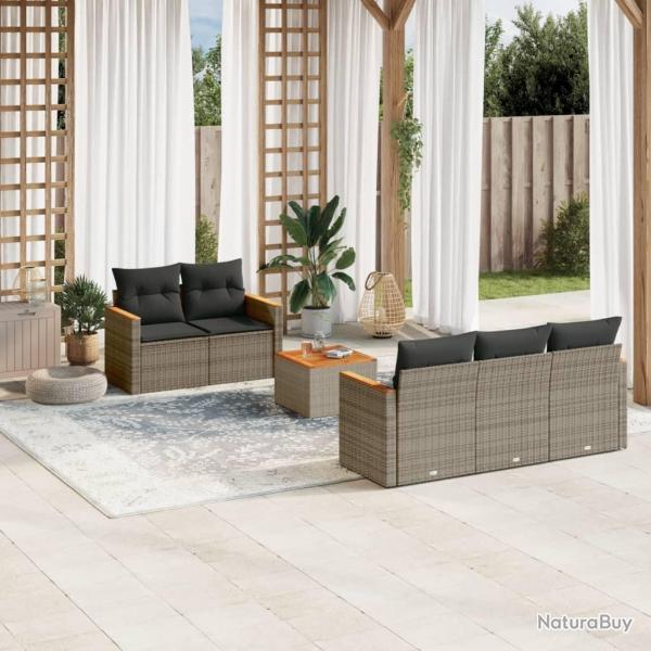 Salon de jardin 6 pcs avec coussins gris rsine tresse alsavelo