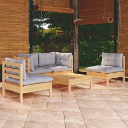 Salon de jardin 5 pcs avec coussins gris bois de pin massif alsavelo