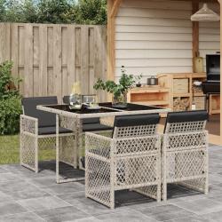 Ensemble à manger de jardin et coussins 5 pcs gris clair rotin alsavelo