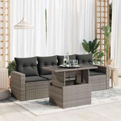 Salon de jardin 5 pcs avec coussins gris résine tressée alsavelo