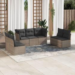 Salon de jardin avec coussins 7 pcs gris résine tressée alsavelo