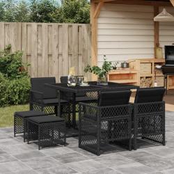 Ensemble à manger de jardin 9pcs coussins noir résine tressée alsavelo